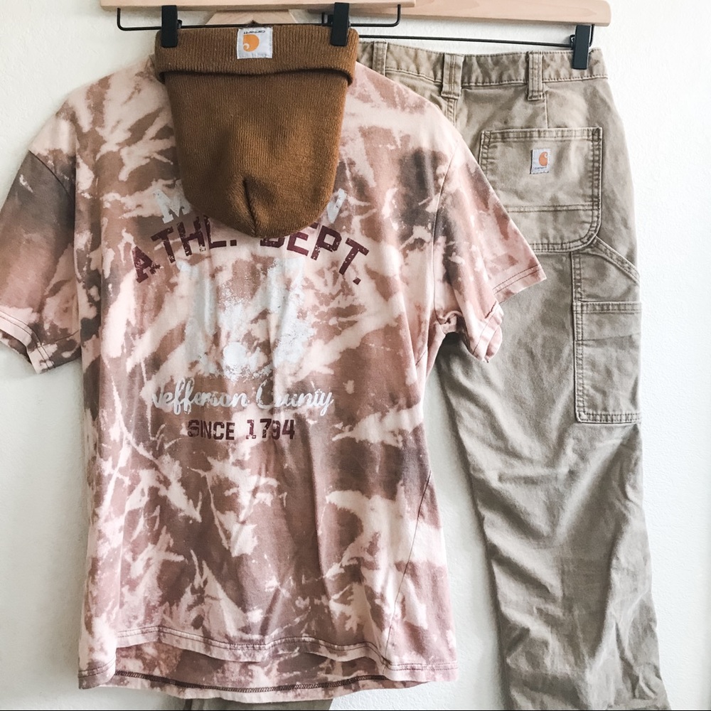 Custom Tie Dye Athletic Debt Short Sleeve Graphic T Shirt. Brown, size X Large